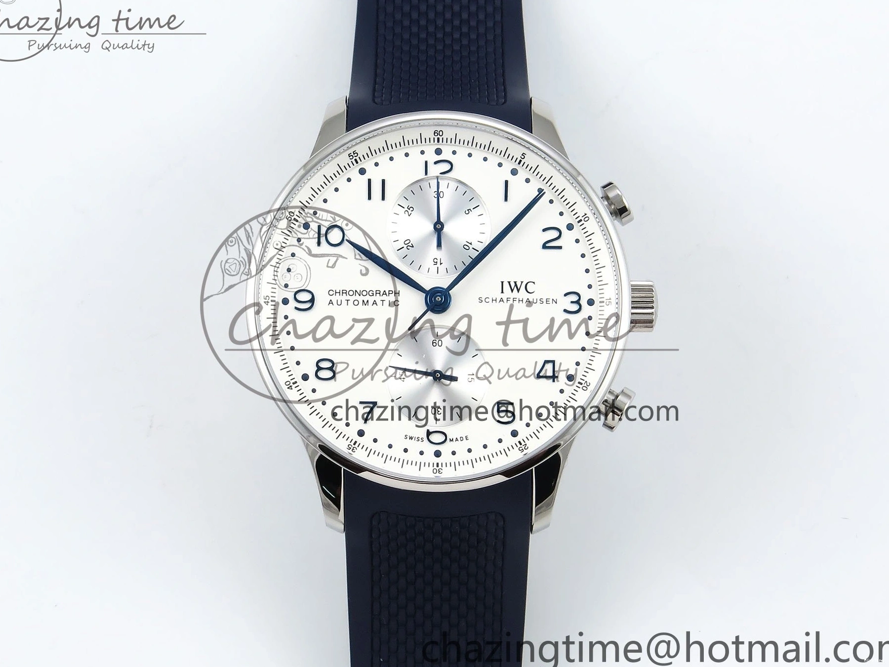 MIROTIME 0412 Casual Portuguese Chrono IW3716 Z+F 1:1 Best Edition White Dial on Blue Rubber Strap A 7016